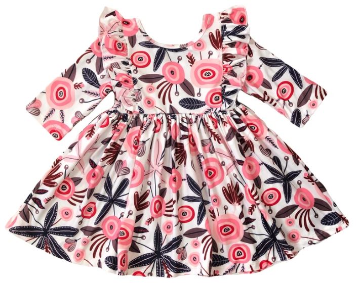 Coral Blossom Ruffle Twirl Dress
