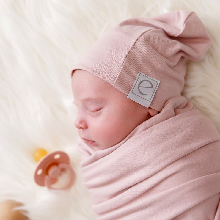 Jersey Cotton Spandex Swaddle Blanket with Hat - Pink