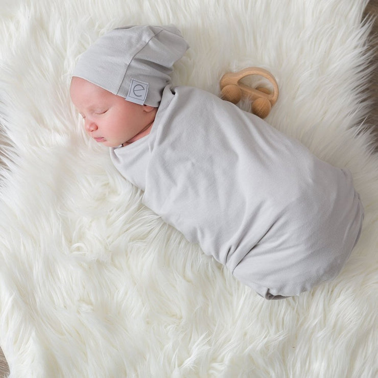 Jersey Cotton Spandex Swaddle Blanket with Hat - Grey