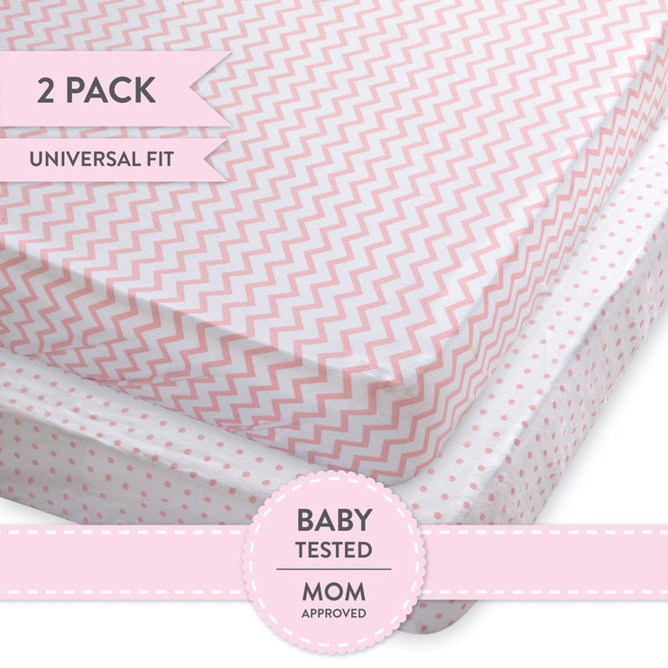 Crib Sheet Set I Pink Chevron and Polka Dots