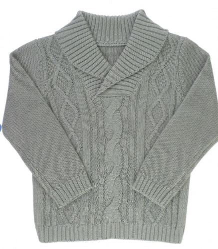 Gray Cable Knit Shawl Collar Sweater