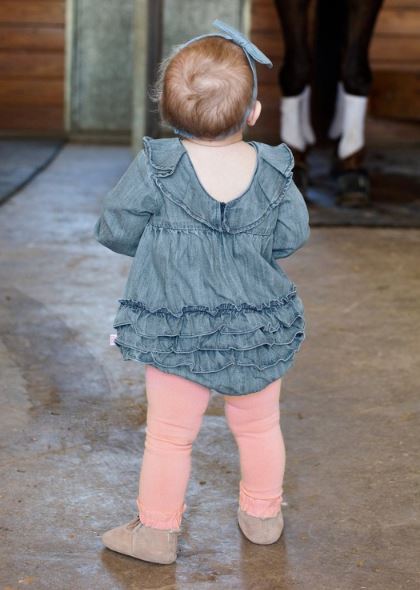 Light Wash Denim V-Back Bubble Romper