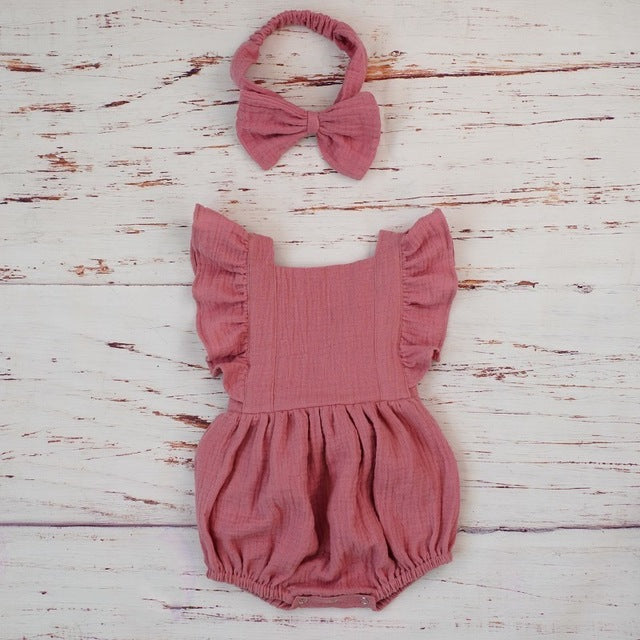 Bella Organic Cotton Romper with Matching Bow