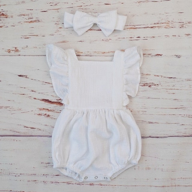 Bella Organic Cotton Romper with Matching Bow